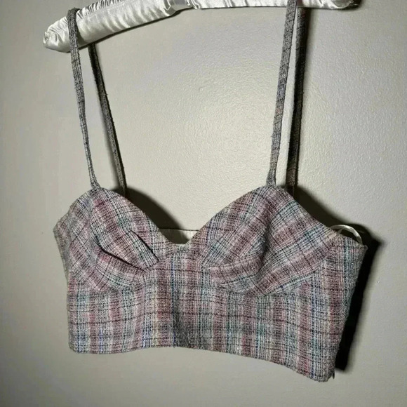 NWOT Zara Tweed Boucle Knit Corset Crop Top Bralette Pink & Blue Size M - Picture 5 of 10
